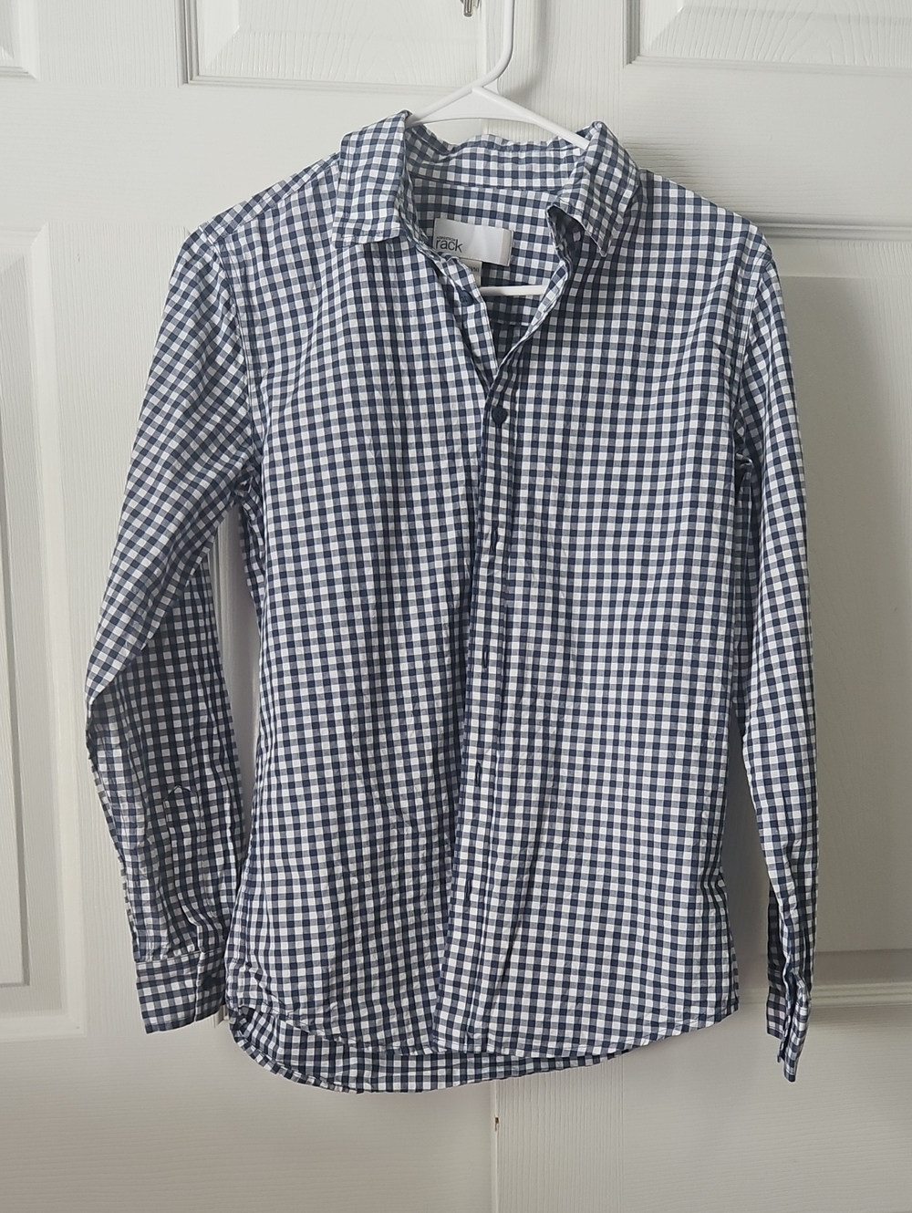 Nordstrom Rack Girls XL 14/16 Navy White Gingham Button Down Shirt Cotton